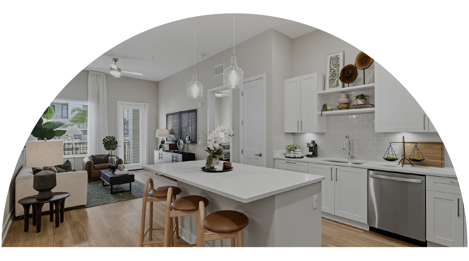 Spacious living areas to recline and recharge kitchen with large island and stainless steel appliances